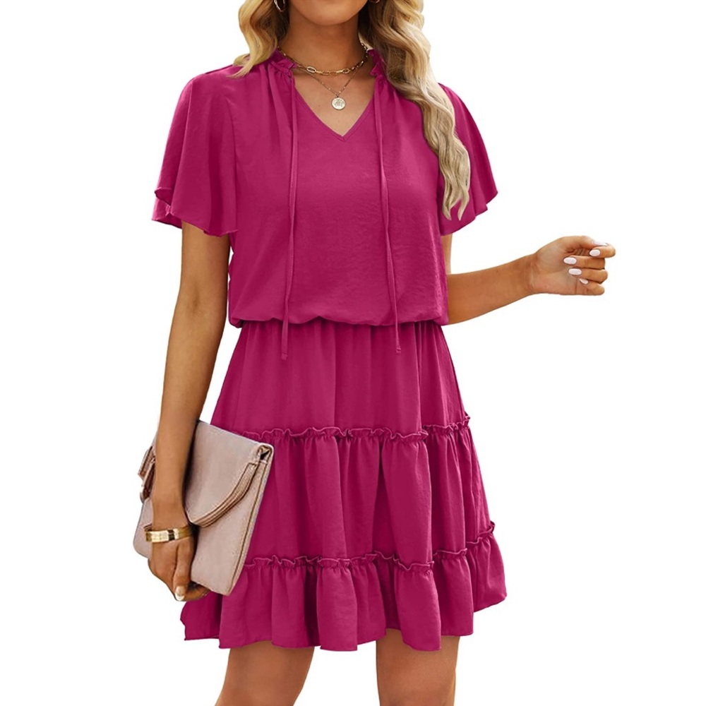 NWT Sampeel Tie V Neck Babydoll Dress